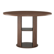 47.24' Round Dining Table (Serves 2–4) with Two Dining Chairs Blends modern and farmhouse styles, featuring a double-tiered storage shelf, suitable for dining rooms or living spaces.Walnut