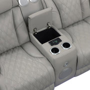 Fortuner Power Reclining 3Pc Living Room Set in Gray Faux Leather with LED Lights, Massage Function, Bluetooth Speakers and Wireless Charging