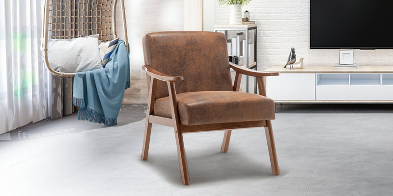 Mid-Century Modern Wingback Accent Chair with Solid Wood Frame and Extra-Thick Backrest – Lounge Chair for Living Room, Bedroom, or Reading Room