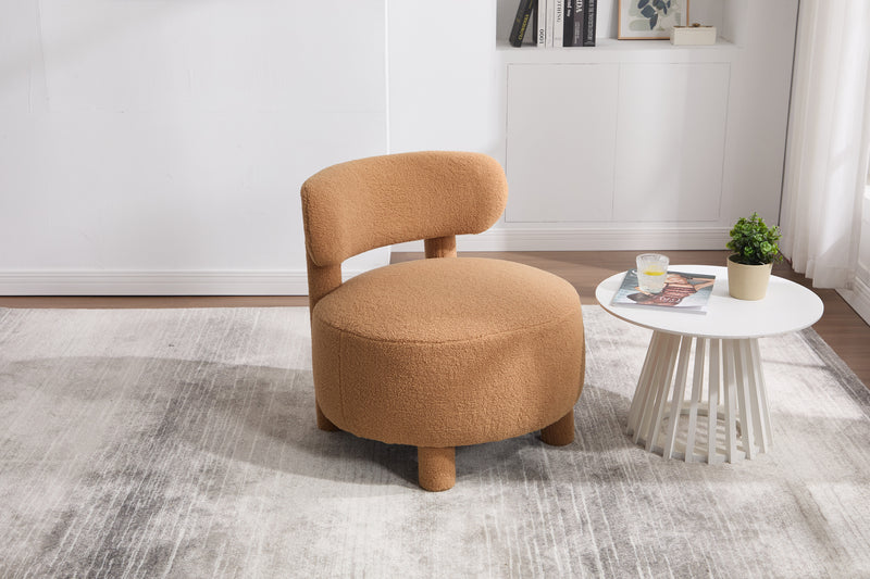 063-Teddy Fabric armless accent chair with curved backrest and solid wooden legs upholstered chair slipper side chair for primary living space bedroom vanity room or reading room ,Khaki