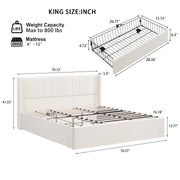 Large-capacity upholstered storage bed with drawers,Beige,King