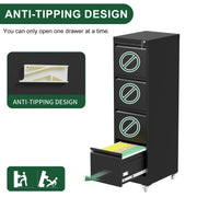 Drawer Metal Locking Vertical File Cabinet With Wheels Heavy Duty Lockable Storage