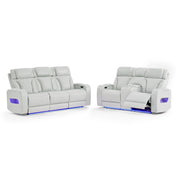 JULIAN SILVER 2PC LOVESEAT WITH PHR, LED & SPEAKER AND SOFA