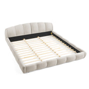 King Size Elegant Chenille Upholstered Platform Bed Frame, Thick Curved Headboard & Wrapped Footboard, Low Profile Floor Bed, No Box Spring Required, Easy Assembly, Beige