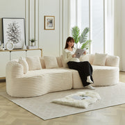 Modern Bone-Free Cloud Sectional Sofa, 111.5-Inch Oversized Four-Seater with Deep Seat Design in Beige Corduroy Fabric, 6 Pillows