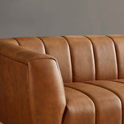 Ava Genuine Italian Leather Sofa with Channel Tufting in Tan, Solid Wood Frame, 85.5 inches for Living Room Bedroom