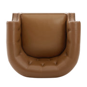 Brown 360° Swivel Accent Chair with PU Leather Upholstery and Bent Wood Base, Curved Back Club Chair for Living Room and Bedroom