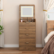 3 in 1 Vanity Desk with 3 Drawers and Rolling Stool, Compact Vanity with Flip Top Mirror and Lights, Modern Small Makeup Vanity Table (Walnut Color)