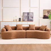 Compression Sponge Sofa Orange Curved Modular Sectional, 30D High-Density Chenille Sleeper Couch for Apartment, Living Room,110'L