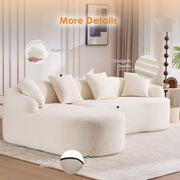 Boneless L-Shape Sectional Sofa with Curved Chaise,White Modular Chenille Compression Couch,30D High-Density Foam,Minimalist Modular Couches Sleeper for Living Room Bedroom Apartment Lounge.