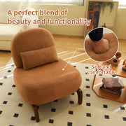 Cute Accent Chair with Solid Wood Legs, Living Room Chair with Soft fabric Cushion, Cozy Bedroom Chair, Comfy Armless Reading Chair for Apartment, Waiting Room, Balcony (Caramel)