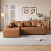 Faux Leather L-Shaped Corner Chaise Sofa Bed with High-Density Sponge, Light Brown, No-Assembly Required for Living Room or Guest Room