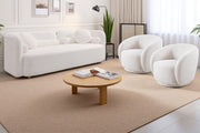 Modern Japandi White Boucle Sofa Set, 5-Piece Upholstered Cloud Couch Bundle, 3-Seater Sofa + 4 Pack 360° Swivel Barrel Accent Chairs for Living Room, Apartment, Home Office