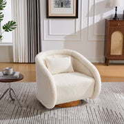 Swivel Accent Chair with Teddy Upholstery in White, 360-Degree Rotating Barrel Chair for Living Room, Bedroom, or Office, Made of Fabric and Solid Rubber Wood
