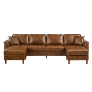 120' Sectional Sofa with Two Removable Storage Ottomans,Upholstered Breathable PU Leather Sectional Couch,Faux Leather Sofa,Vintage Brown