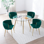 Modern Velvet Dining Chairs Set of 2, Upholstered Woven Dining Chair with Golden Metal Legs, Upholstered Dining Chairs for Dining Room, Kitchen, Vanity, Living Room