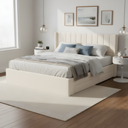 Large-capacity upholstered storage bed with drawers,Beige,King