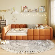 Full Size Velvet Upholstered Floor Bed, Pumpkin Orange