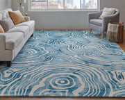Lorrain Modern Abstract, Blue/Ivory