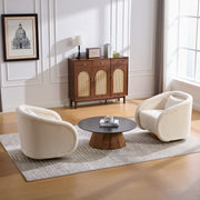 Swivel Accent Chair with Teddy Upholstery in White, 360-Degree Rotating Barrel Chair for Living Room, Bedroom, or Office, Made of Fabric and Solid Rubber Wood