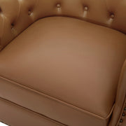 Brown 360° Swivel Accent Chair with PU Leather Upholstery and Bent Wood Base, Curved Back Club Chair for Living Room and Bedroom