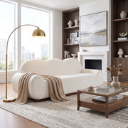 Round Arm Cloud Curved 3 Seater Modern Upholstered Chenille Sofa,Snow White