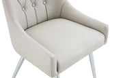 Leather Upholstered Modern Dining Chair with Diamond Tufted Button Back - Dining Room Negotiation Room Cafe Office Accent Chair (Light Gray, Set of 2)