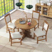 TREXM 5-Piece Retro Functional Dining Set, 1 Extendable Table with a 16-inch Leaf and 4 Upholstered Chairs for Dining Room and Kitchen (Walnut)