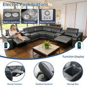 Power Recliner Sectional Sofa with Bluetooth Speakers, L-Shaped Living Room Furniture Set with Wireless Charging, LED Lights, Storage Console & Cup Holders, Living Room Furniture