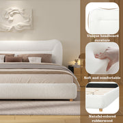 Minimalist curved headboard teddy bear plush bed, King, Cream