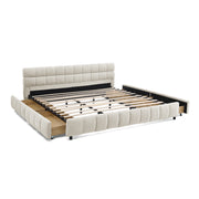 California King size Upholstered Bed ,comfortable upholstered bed frame, Chenille fabric, with headboard and solid bed frame. With drawer for storage.-Beige(90.5''*80.5''*31'')