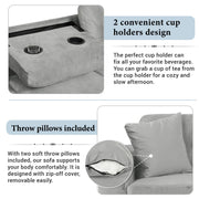 Modern Sectional Sofa With Storage Ottoman, L - Shape Couch With 2 Pillows And Cup Holders