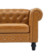 SOFA 2 Piece PU Sofa Set for Living Room,Traditional Tufted Couch with Rolled Armrests,Removable Cushions,High Resilience Foam Seating and Wooden Legs,Camel Brown Furniture Set