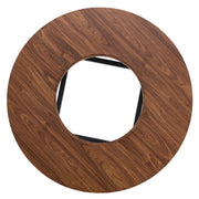 Table and chair set.42 inch modern minimalist brown wood grain round dining table set.Paired with 4 Transparent Plastic Chairs with Black Metal Legs.Bring a comfortable home experience.