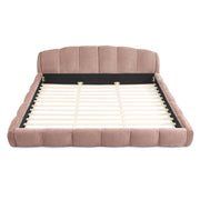 King Size Elegant Chenille Upholstered Platform Bed Frame, Thick Curved Headboard & Wrapped Footboard, Low Profile Floor Bed, No Box Spring Required, Easy Assembly, Pink