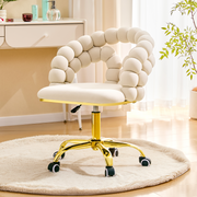 Modern Velvet Adjustable Swivel Desk Chair with Bubble Back, Upholstered Vanity Chair with Gold Metal Base, Rolling Office Chair for Home Office, Bedroom, Makeup Room, Beige (Set of 1)
