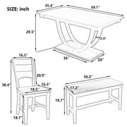 TOPMAX 6-Piece Wood Half Round Dining Table Set Kitchen Table Set with Long Bench and 4 Dining Chairs, Modern Style, Seadrift