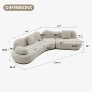 Modern Curved Modular Sofa, Boucle 5-Seater Sofa For Living Room, Bedroom, Beige Color, Crescent Shape And Butterfly Backrest Make The Whole Space Full of Curves, 2 Pillows,W2664S00049-W2664S00118