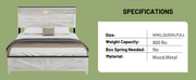 Fully floating bed frame with LED lights and charging station cushion platform bed frame, large bed, with headboard and hidden storage space, no need for box springs, Antique White+Gray