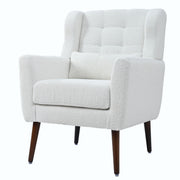 Modern Accent Chair, Arm Chairs For Living Room, Upholstered Mordern Armchair, Comfy Soft Padded Lounge Chair In Small Space, Bedroom, With Pillow, Solid Wood Leg