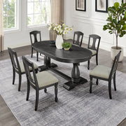 (1 Table+6 Chairs)Mid Century 94.06 Inch Extendable 7 PCS Wooden Dining Table Set for 6 Persons,Curved Dining Table,Modern Large Kitchen Table and Upholstered Dining Chairs for Living Room,Restaurant