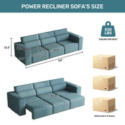 Power Reclining Sofa, Electric 3-Seat Recliner Sofa Modular Recliner Couch with Bluetooth stereo, Wireless Charging, Side Pocket, Power Recliner Couch for Living Room, Home Theater, Apartment
