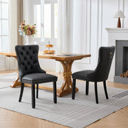 Dining Room Chairs Set of 2,Vintage Sheepskin Texture PU Leather,High Back with Button Tufted & Nailhead Trim,Wood Frame,S-Spring & Resilient Sponge Cushion,Ideal for Kitchen,Charcoal Black,SW1101BK
