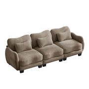 Chenille Supportive Three-Seater Sofa with Exquisite Waist Pillow,Ergonomic Curve Design, Easy to Assemble Modular Couch for Living Room Office, Coffee