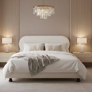 Cream-colored Boucle Upholstered Bed with Rubber Wood Foot ,King