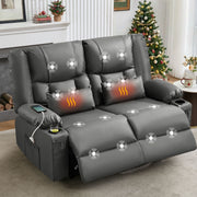 Recliner Loveseat with Massage and Heating for Living Room,Love Seat Manual Oversized Recliner with Cup Holders,Side Pocket for Adult,GREY