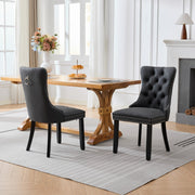 Dining Room Chairs Set of 2,Vintage Sheepskin Texture PU Leather,High Back with Button Tufted & Nailhead Trim,Wood Frame,S-Spring & Resilient Sponge Cushion,Ideal for Kitchen,Charcoal Black,SW1101BK