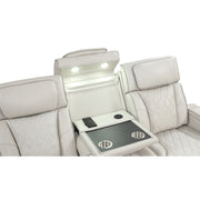 Fortuner Power Reclining 2Pc Living Room Set in Beige Faux Leather with LED Lights, Massage Function, Bluetooth Speakers and Wireless Charging
