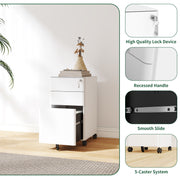 3-Drawer Mobile File Cabinet With Lock, On Wheels, Two Shallow & One Deep Drawer For Office/Home, Fully Assembled - White