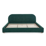 King Size Upholstered Bed Frame, Modern Minimalist Style with Tall Curved Headboard, Premium Circle Yarn Fabric & Sturdy Leg Support, Mattress Not Included-Green